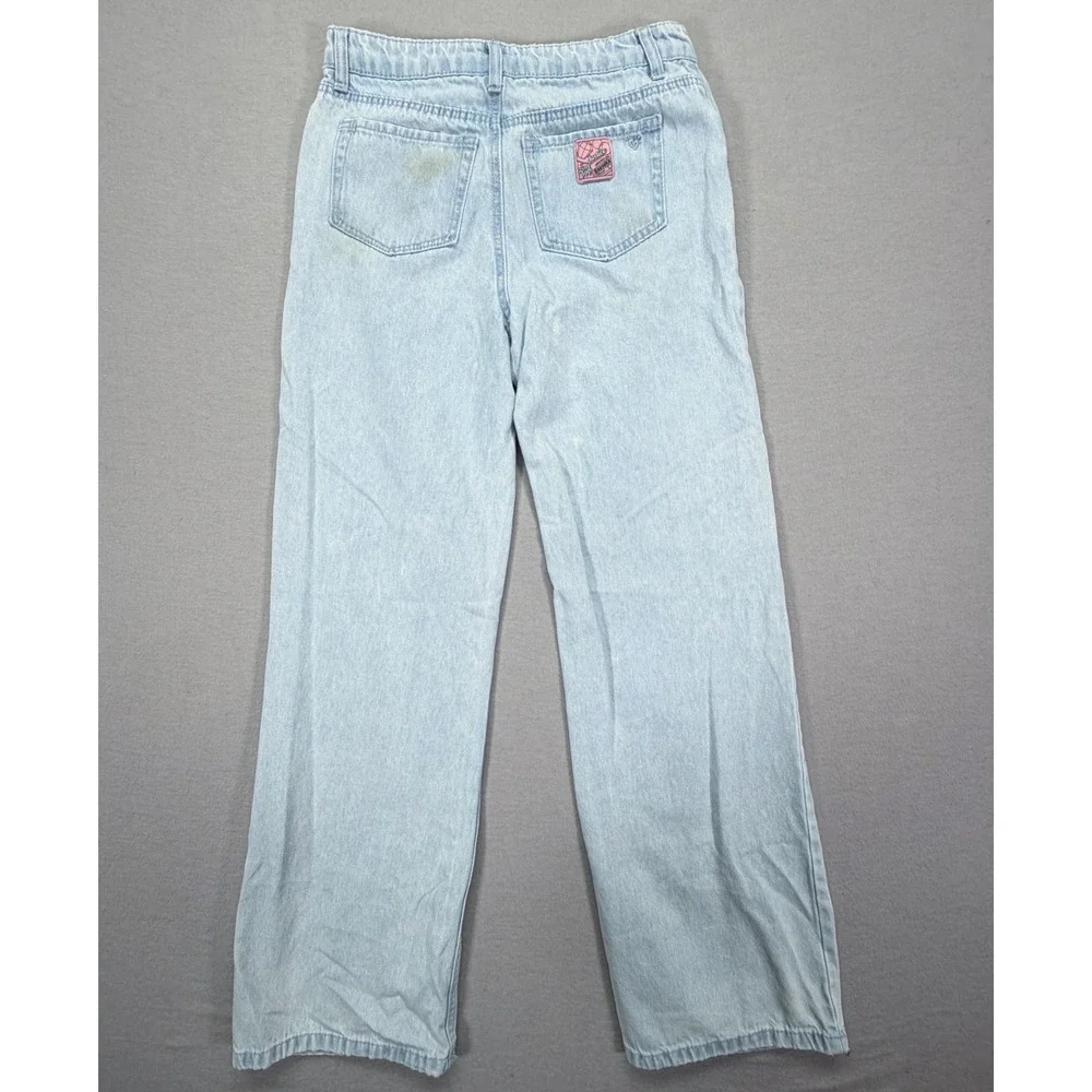 Justice Jeans Kids Size 16 Good Light Blue Bazooka Ring Pop Graphic Straight Leg